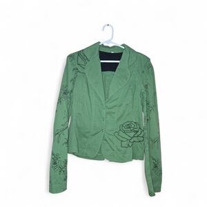 Floral Embroidered Green Women's Blazer
